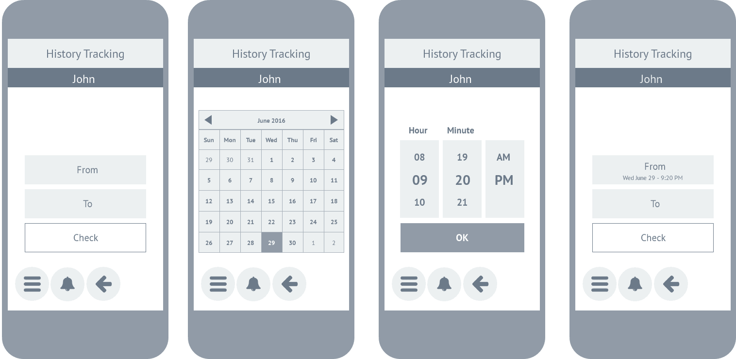 history tracking screen
