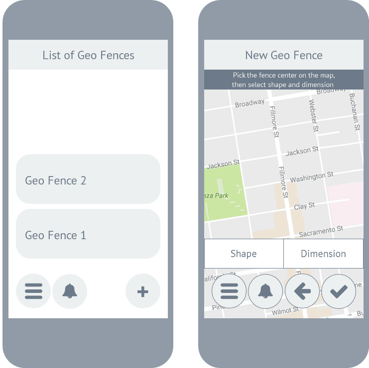 list of geo fences screen
