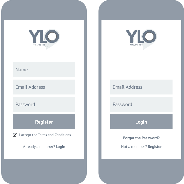 register and login screens